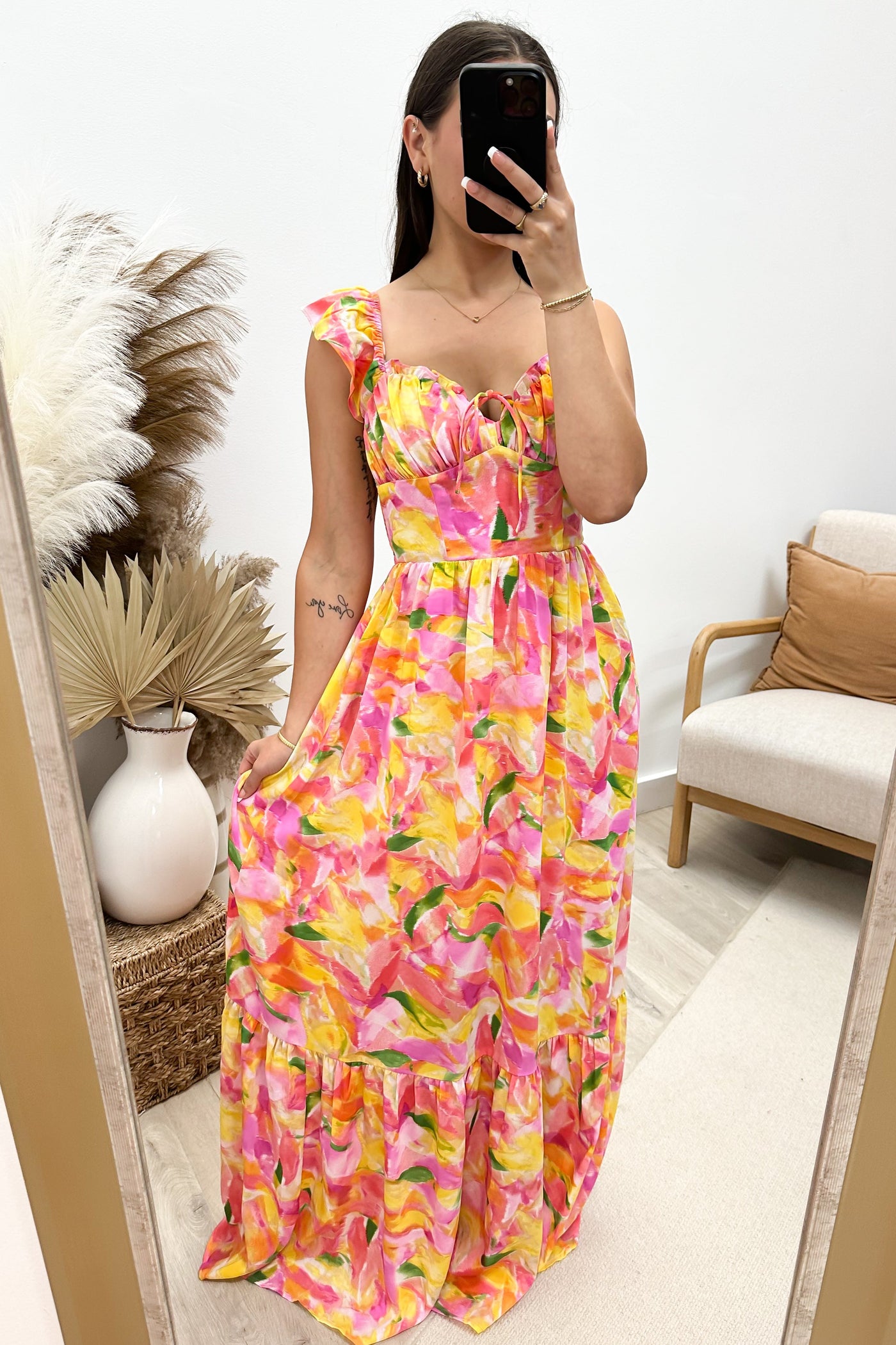 "Almost Second Nature" Maxi Dress (Pink Multi) - Happily Ever Aften