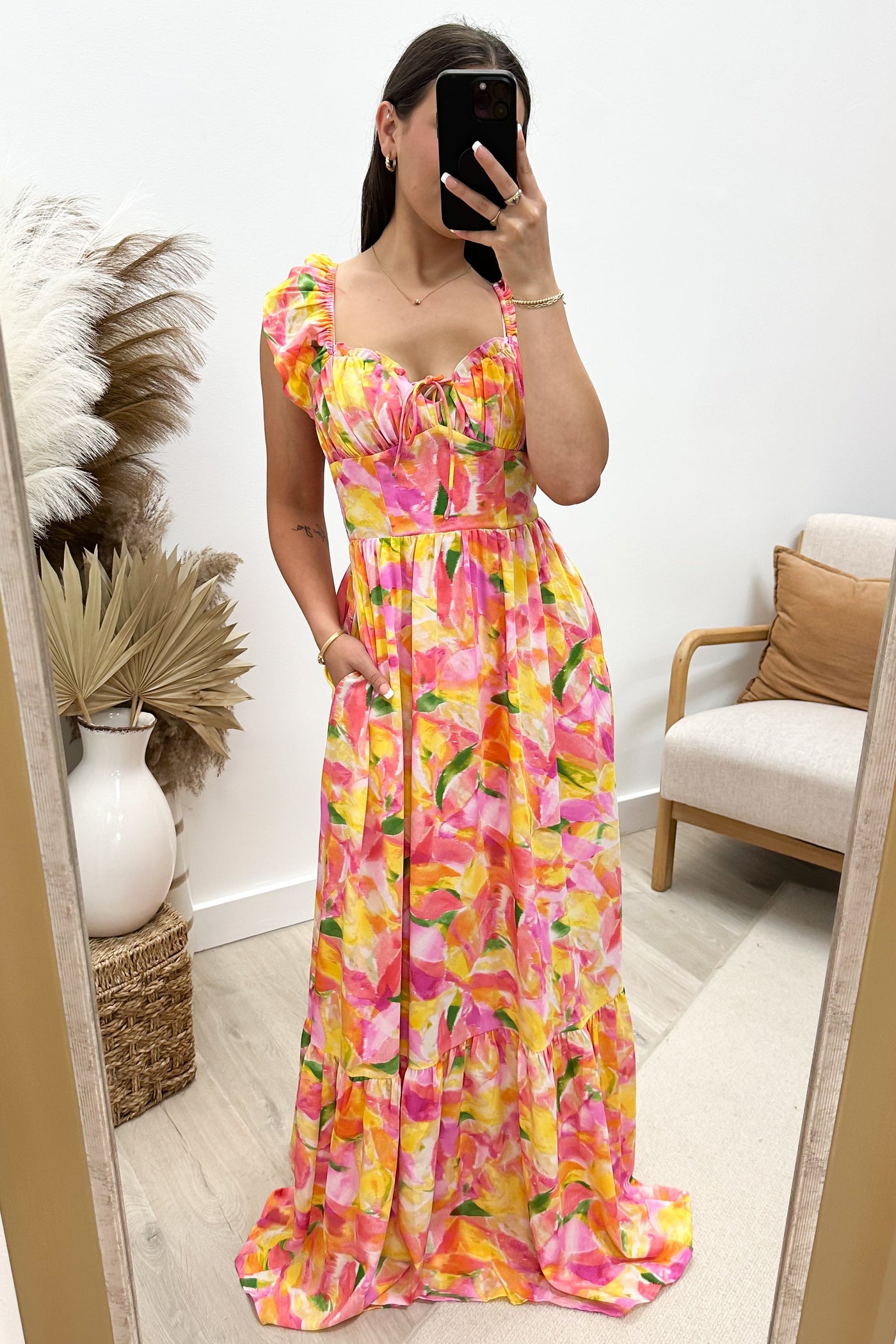 "Almost Second Nature" Maxi Dress (Pink Multi) - Happily Ever Aften