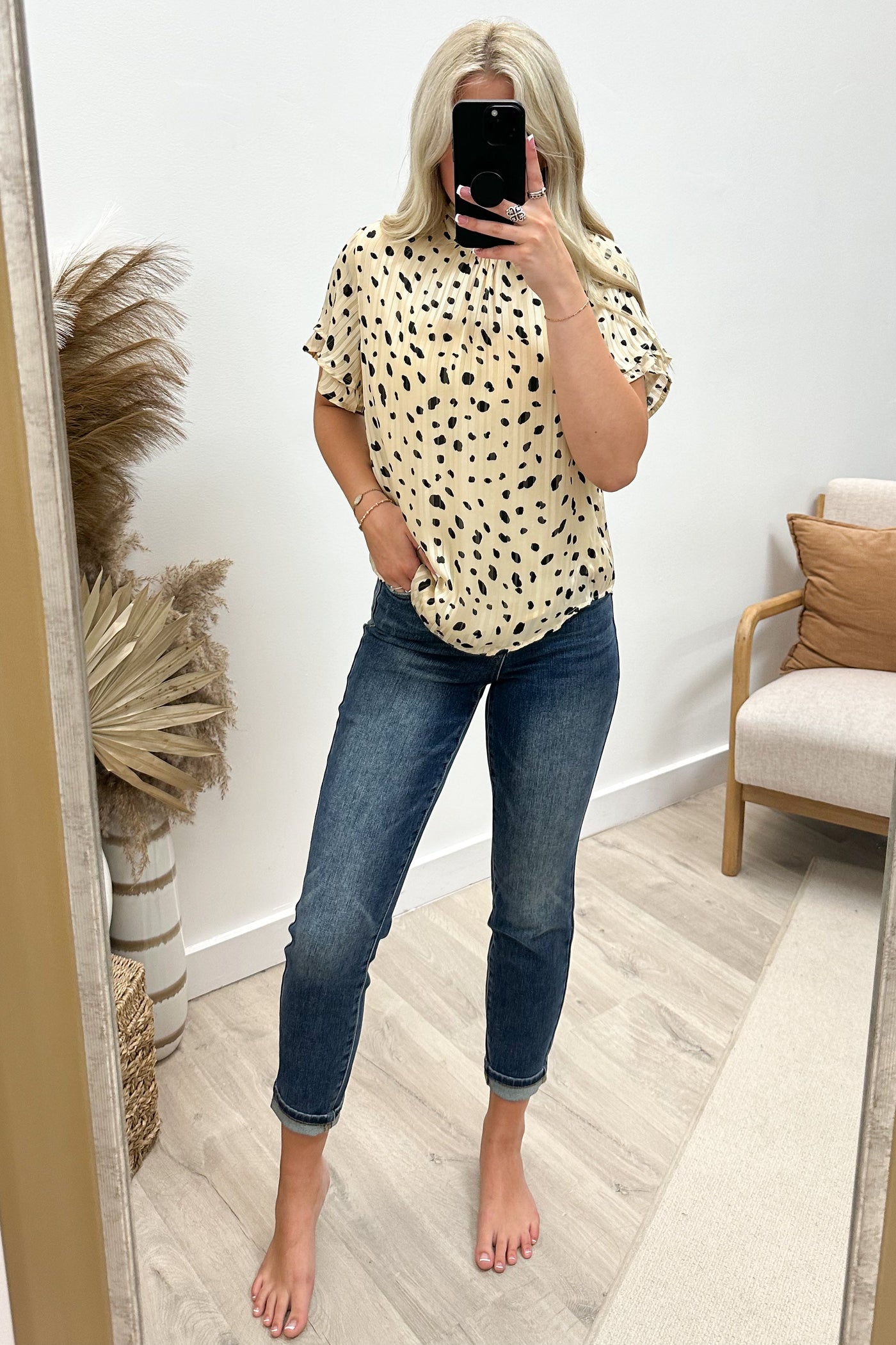 "Dotted N' Cute" Blouse (Cream) - Happily Ever Aften