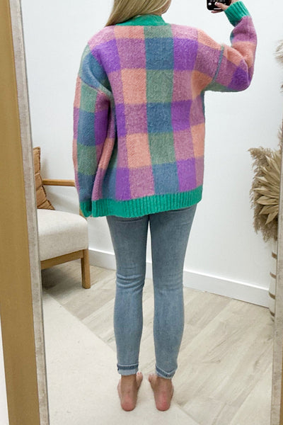 "Gingham Or Not" Cardigan (Jade Multi) - Happily Ever Aften