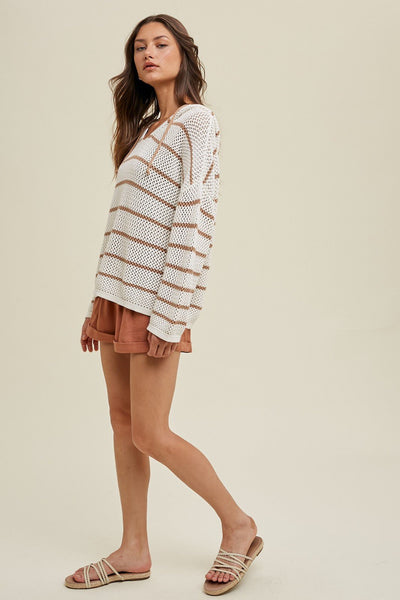 "Keep Me Up" Sweater (Cream/Taupe) - Happily Ever Aften