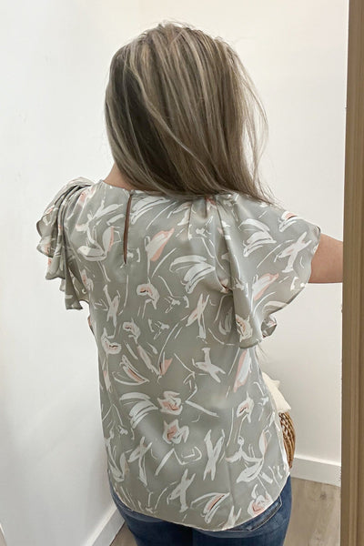 "Make My Heart Flutter" Blouse (Silver) - Happily Ever Aften