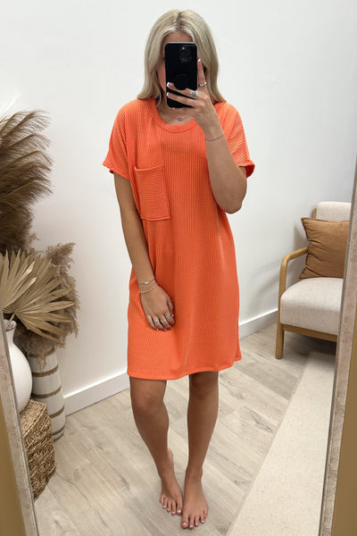 "Ribbed & Relaxed" Dress (Orange) - Happily Ever Aften