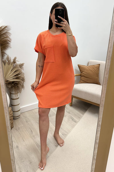 "Ribbed & Relaxed" Dress (Orange) - Happily Ever Aften