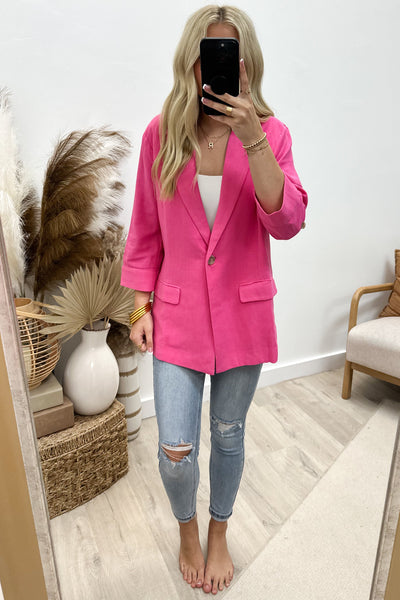 "The World Is Yours" Blazer (Hot Pink) - Happily Ever Aften