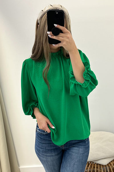 "Frills In May" Blouse (Kelly Green) - Happily Ever Aften