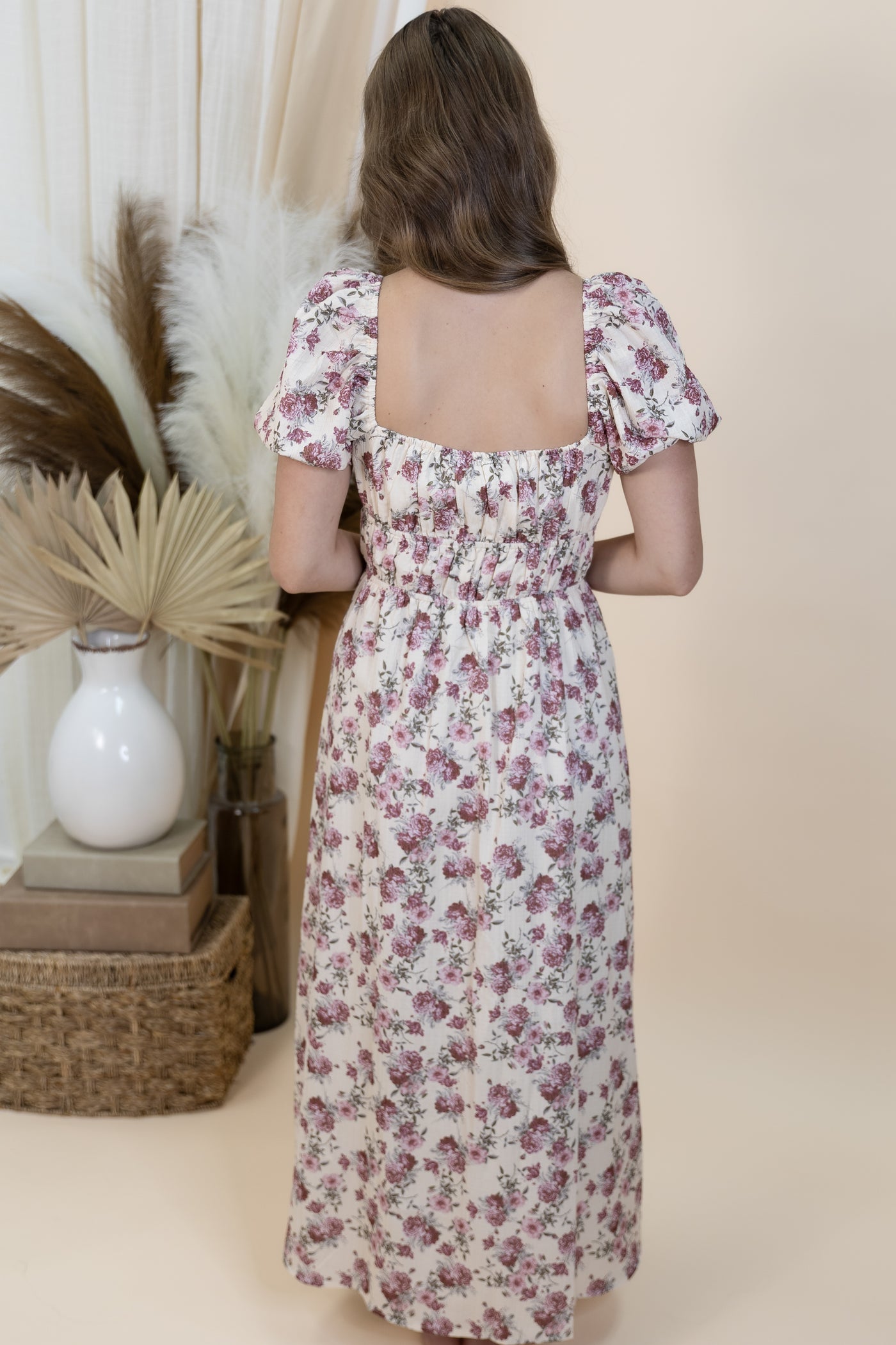 "Let's Go Places" Dress (Cream/Mauve Floral)