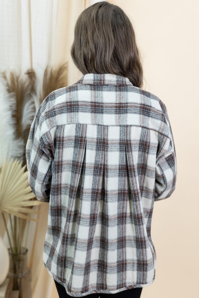 "Count On Me" Shacket (Taupe/Rust)