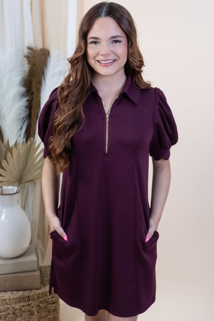 "Zipped In" Dress (Wine)