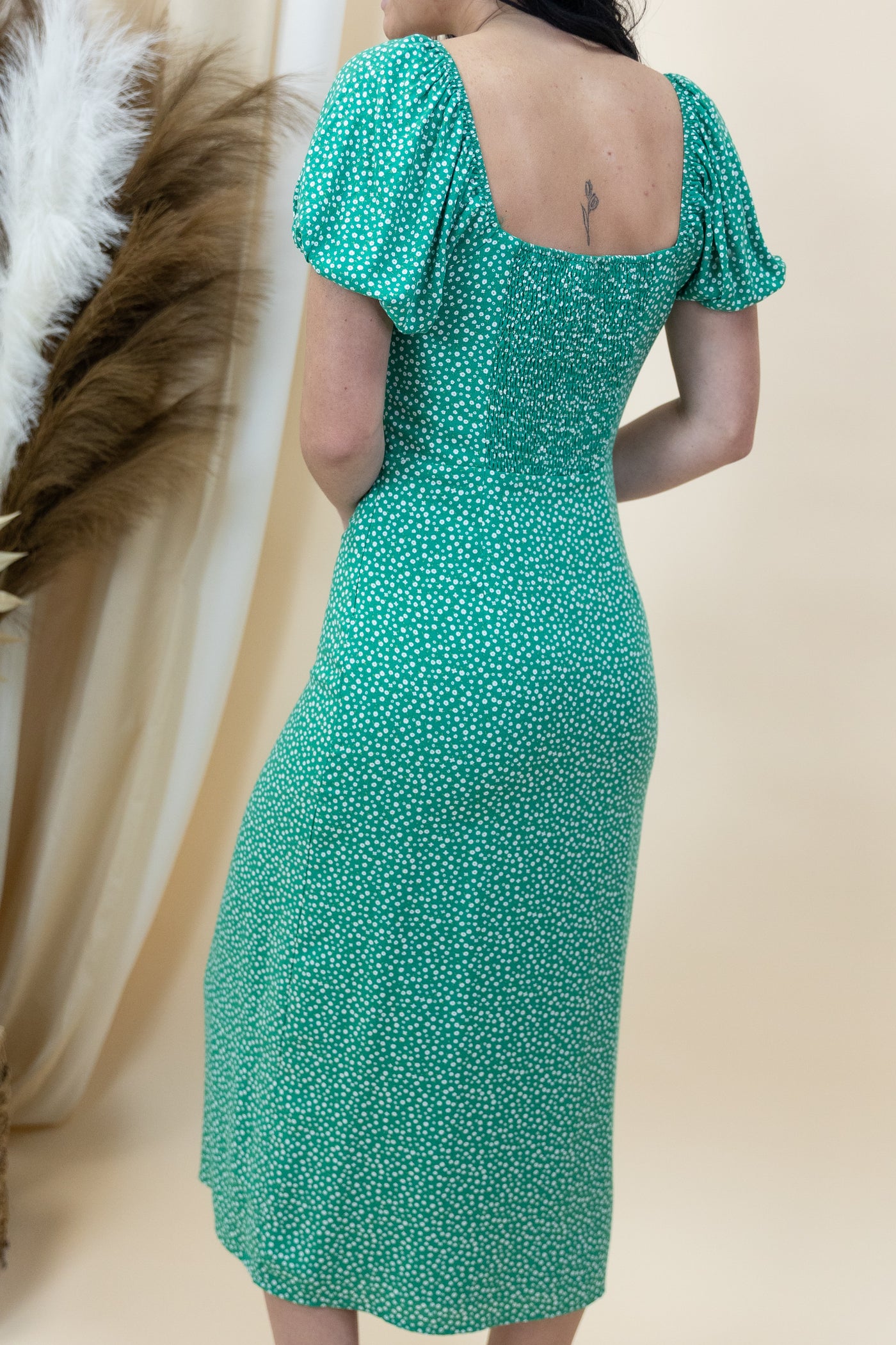 "Lighthearted Mood" Dress (Green/White Ditsy)