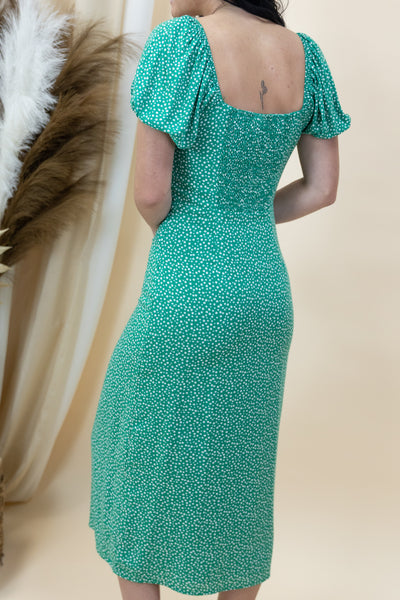 "Lighthearted Mood" Dress (Green/White Ditsy)