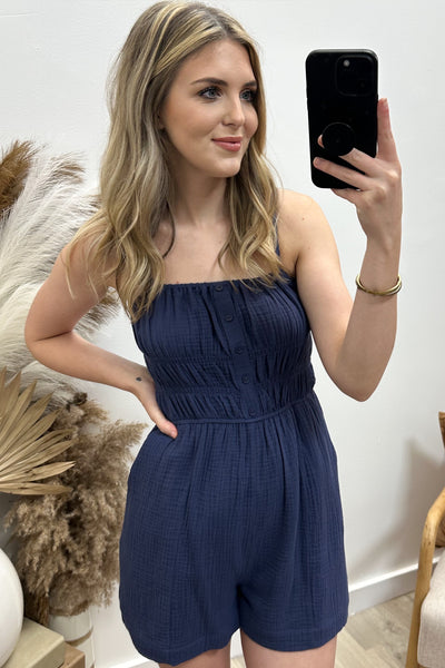 "Had Me At Hello" Romper (Light Navy Blue)