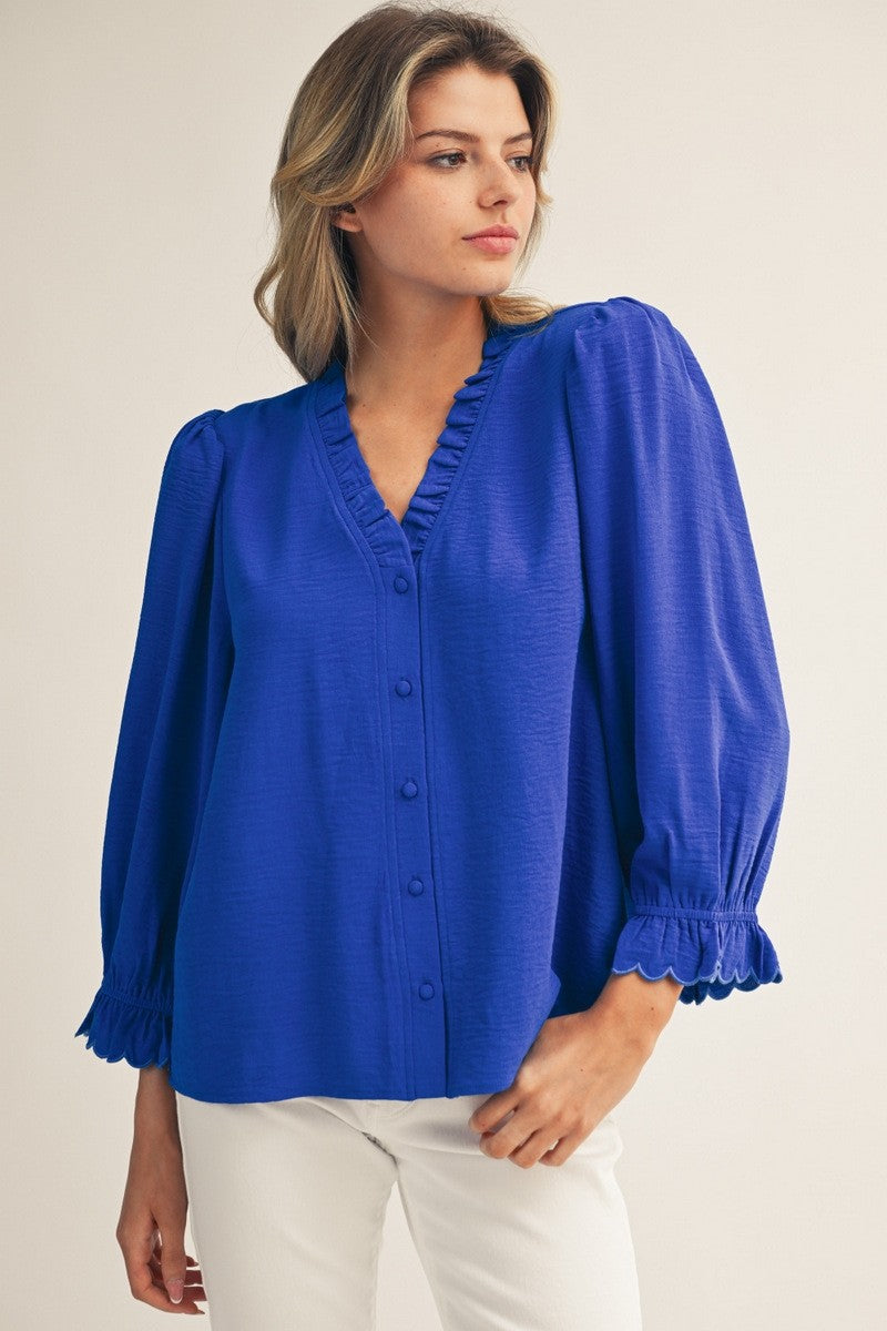 "Sweet Magnolias" Button Up (Royal)