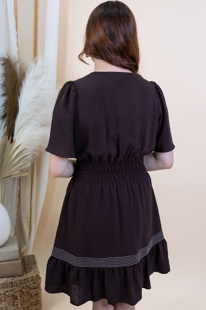 "Stitched Style" Dress (Brown)