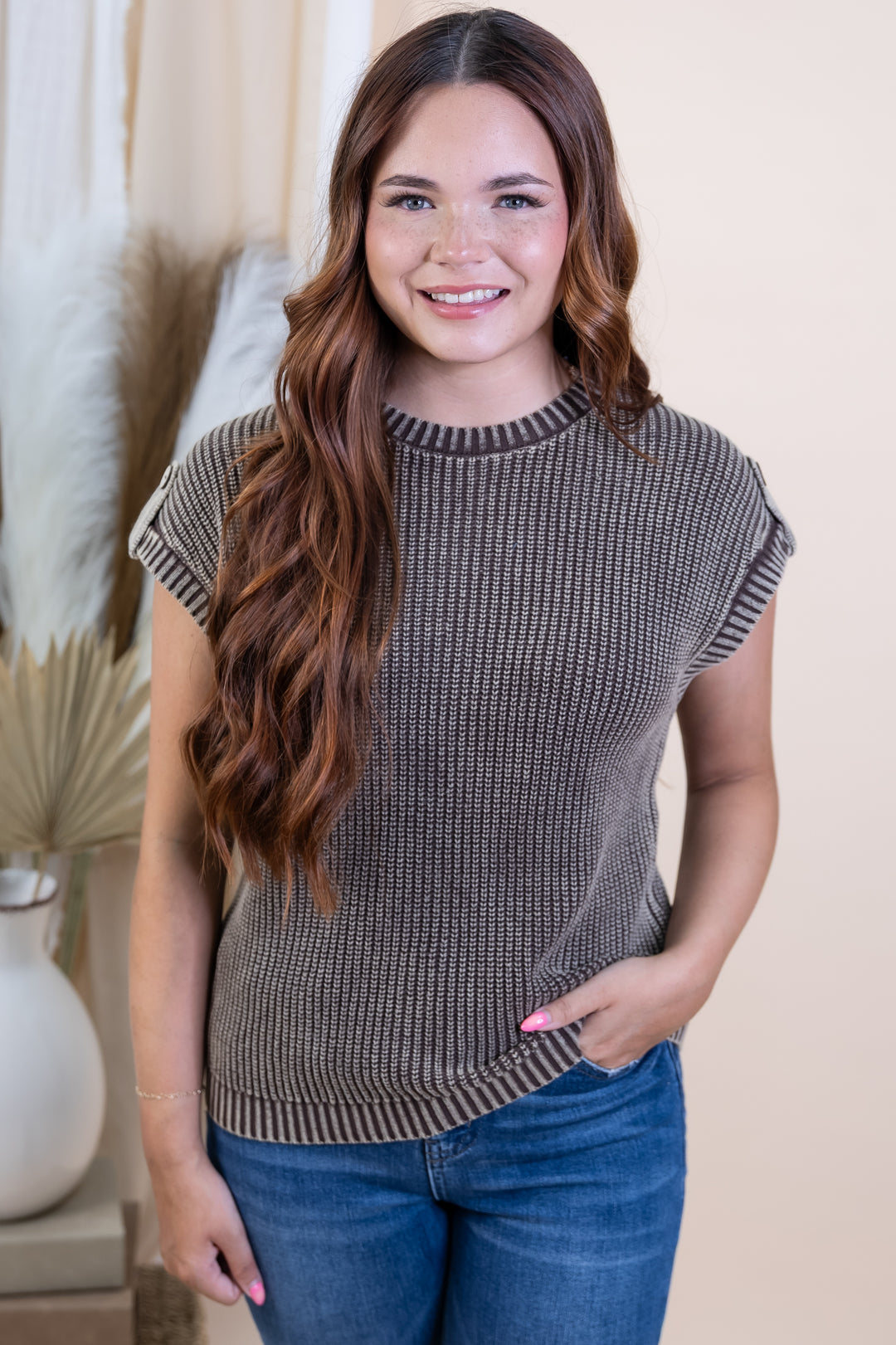 "Buttoned Bliss" Top (Dark Brown)