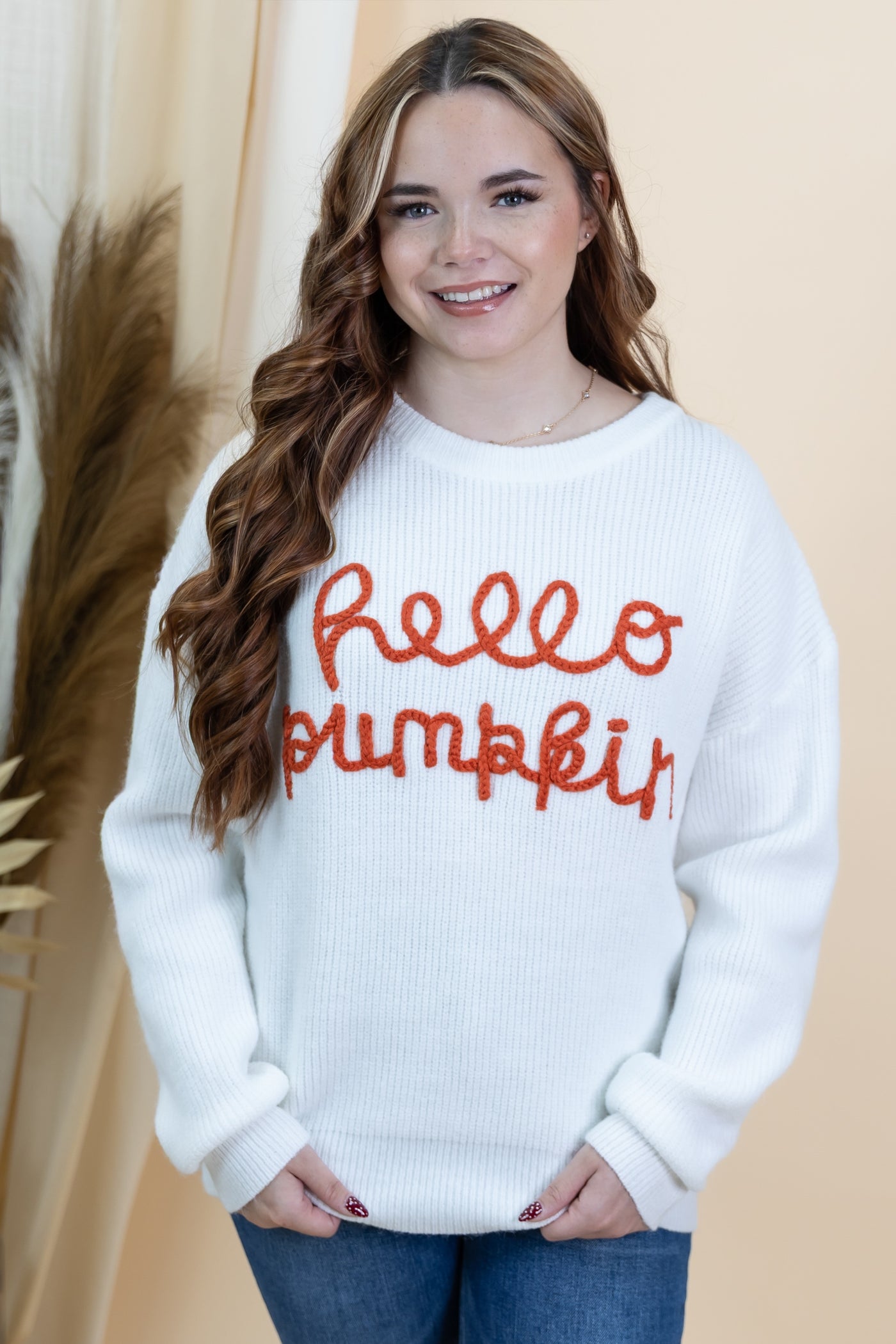 "Hello Pumpkin" Sweater (Off White)