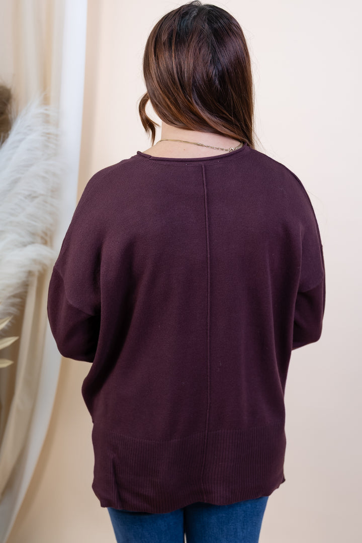 "Center Line" Sweater (Dark Cherry)