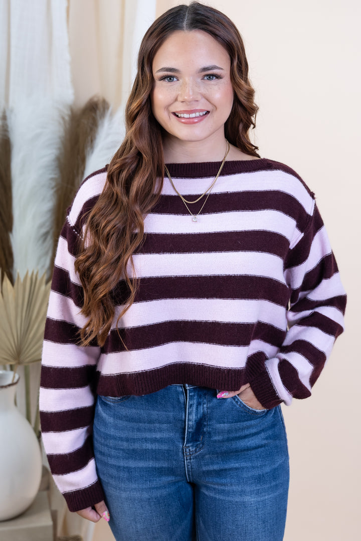 "Everyday Stripe" Sweater (Burgundy)