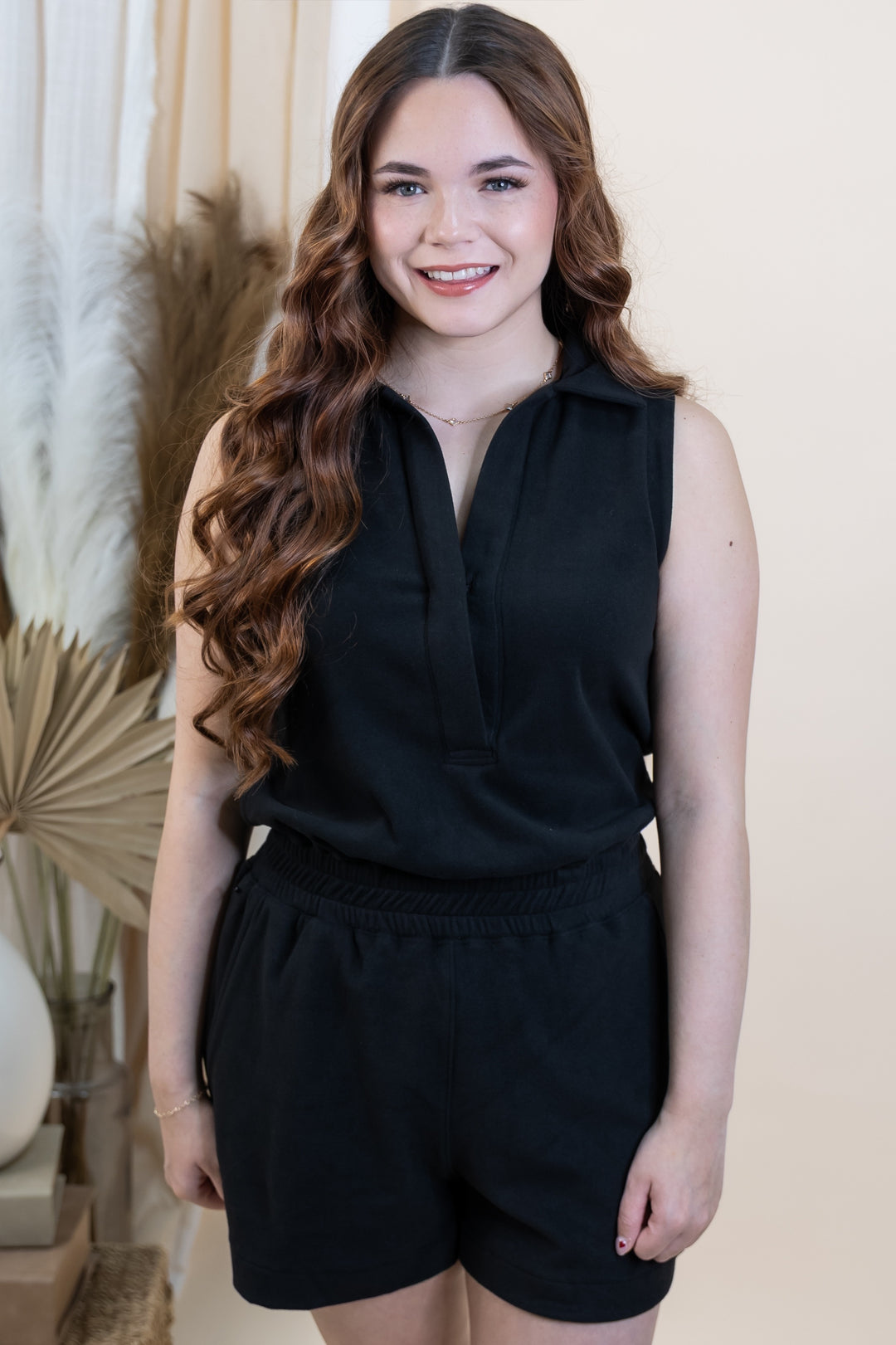 "Get Up & Go" Romper (Black)