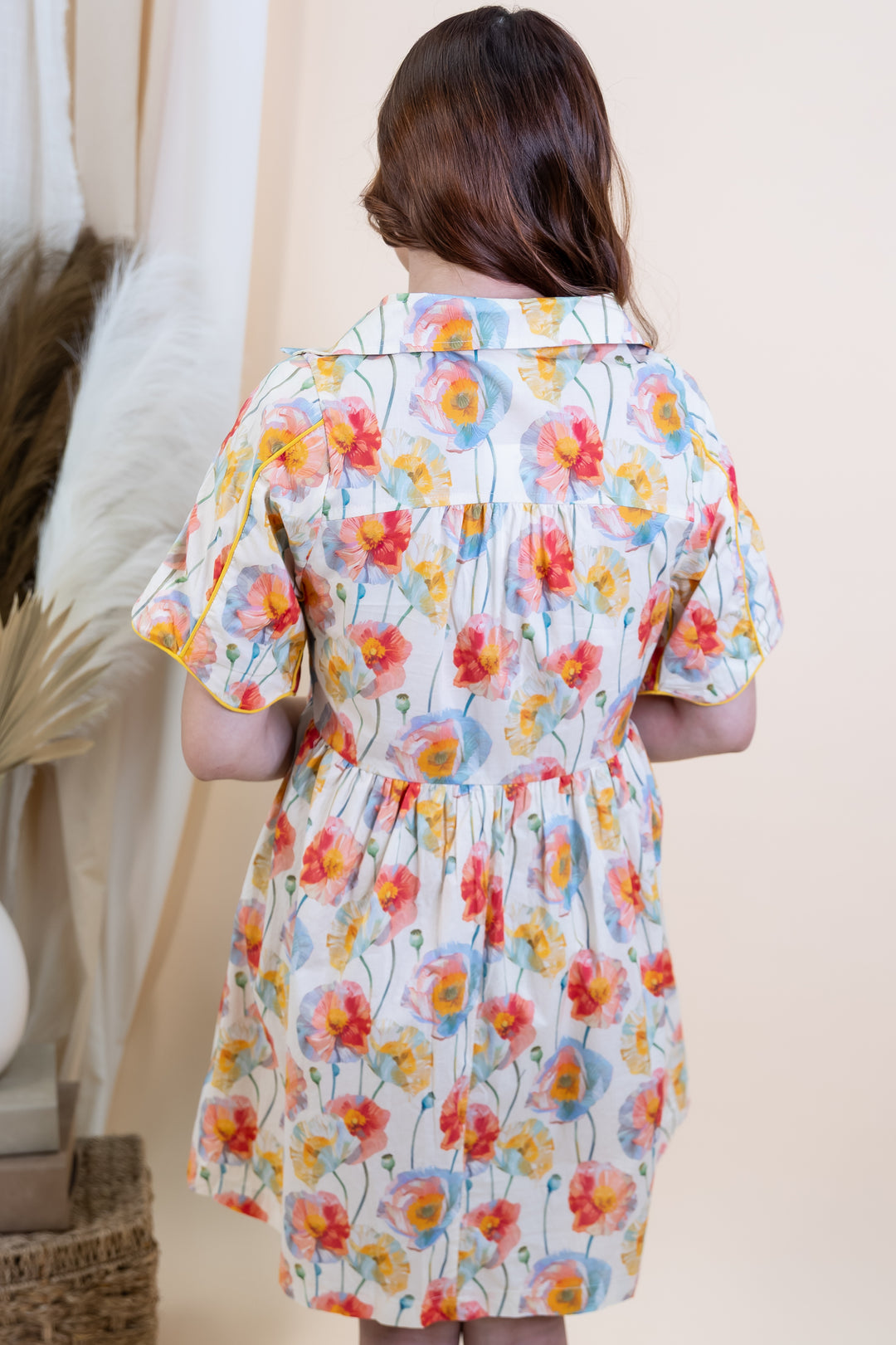 "Buttoned Blossom" Dress (Cream)