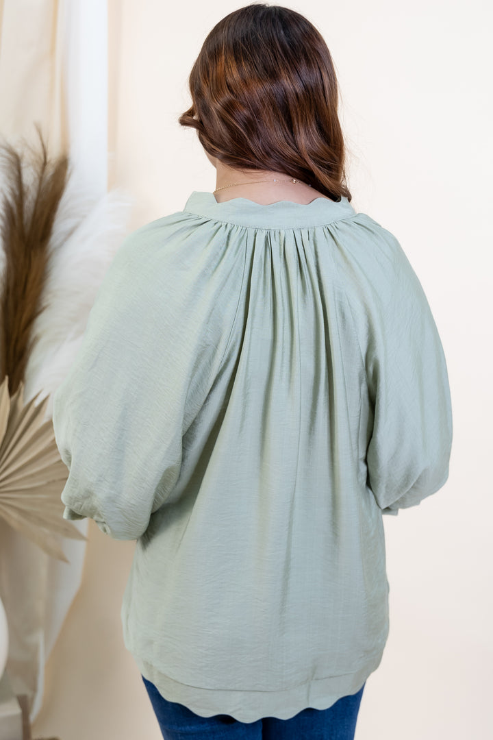 "Edge Of Elegance" Blouse (Light Sage)