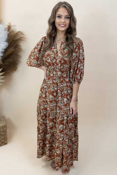 "Leaving Impressioins" Dress (Cinnamon/Taupe)