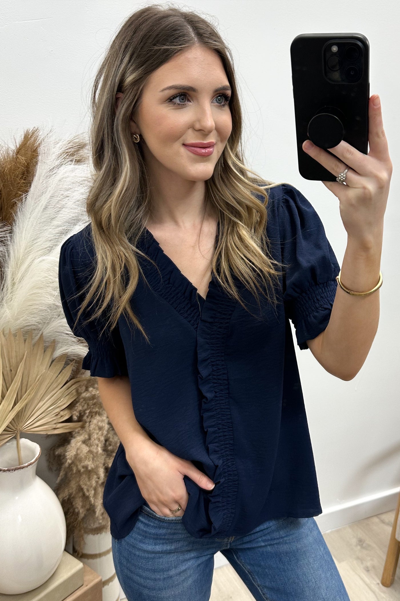 "Flirty Little Secret" Blouse (Navy)