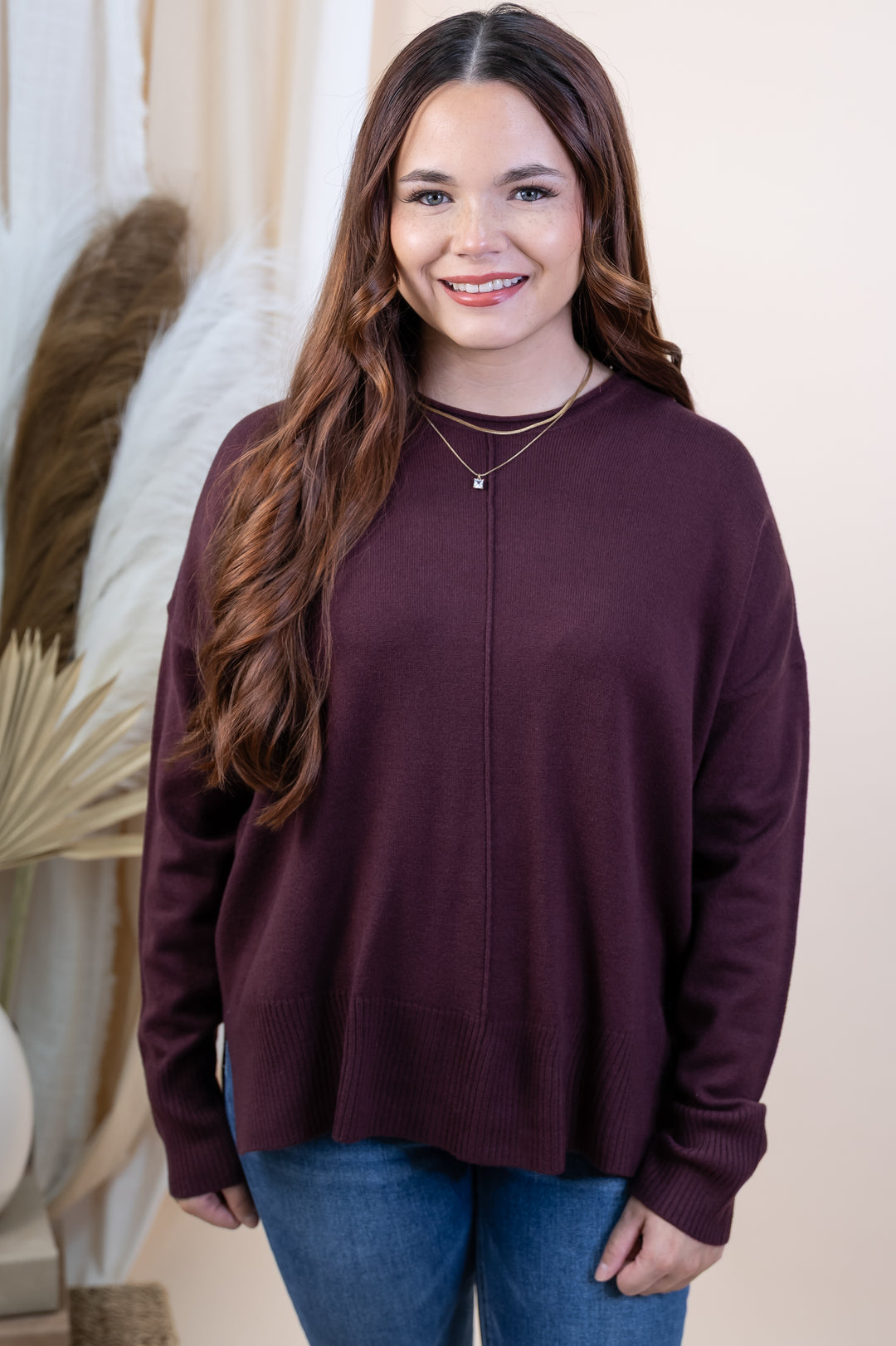 "Center Line" Sweater (Dark Cherry)