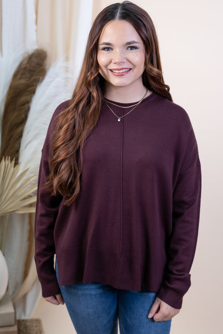 "Center Line" Sweater (Dark Cherry)