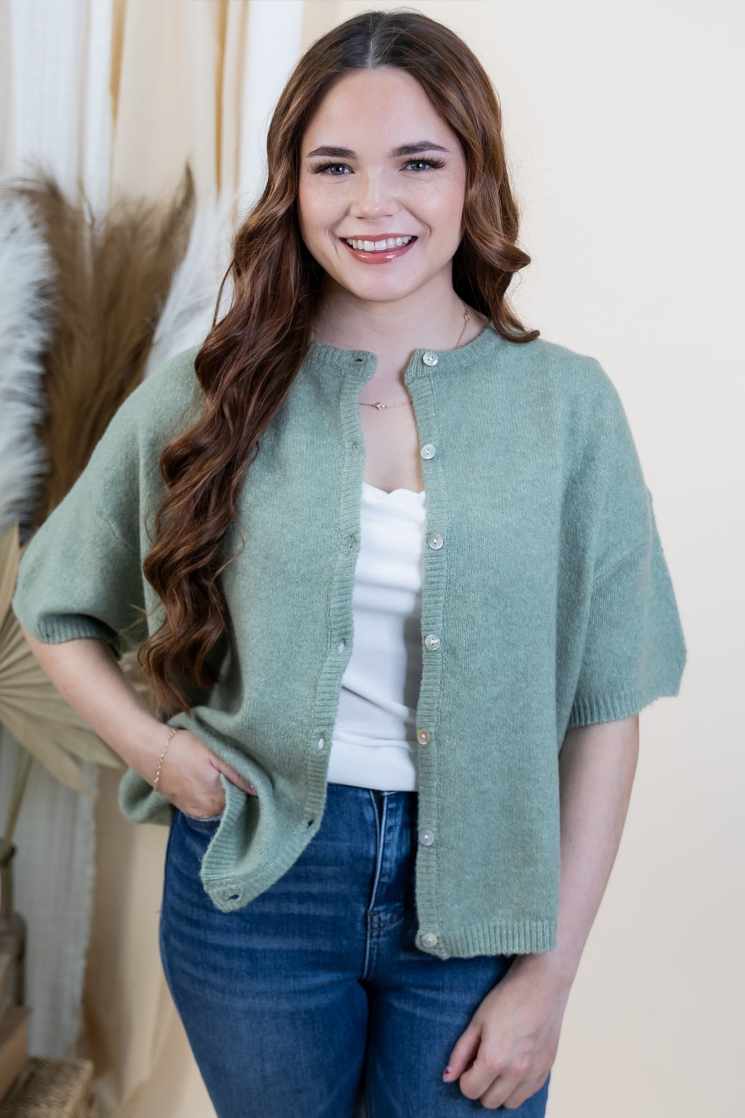 "Meadow Mist" Cardigan (Light Green)