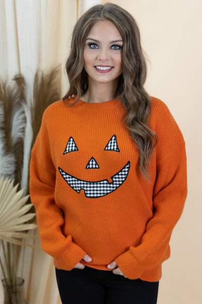 "Carving Pumpkins" Sweater (Burnt Orange)
