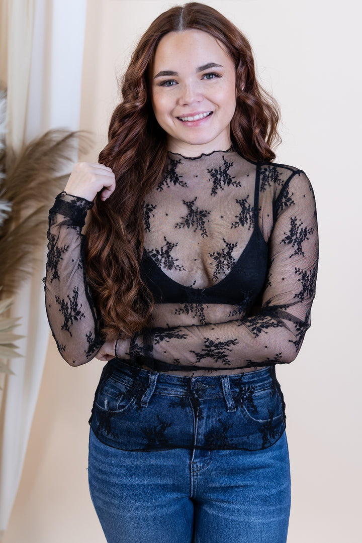 "Sheer Ambitions" Lace Long Sleeve (Black)