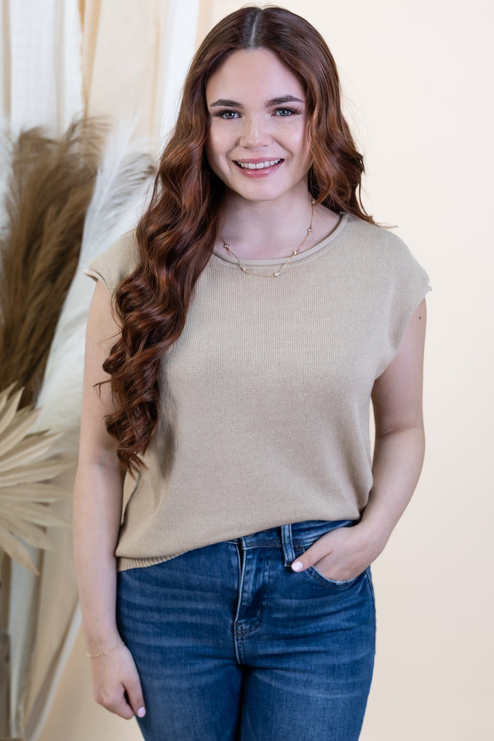 "Light As Air" Sweater Top (Light Khaki)