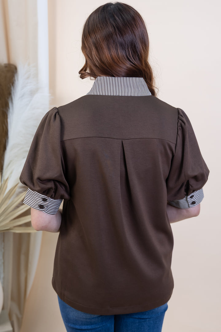 "Puffs & Patterns" Blouse (Brown)