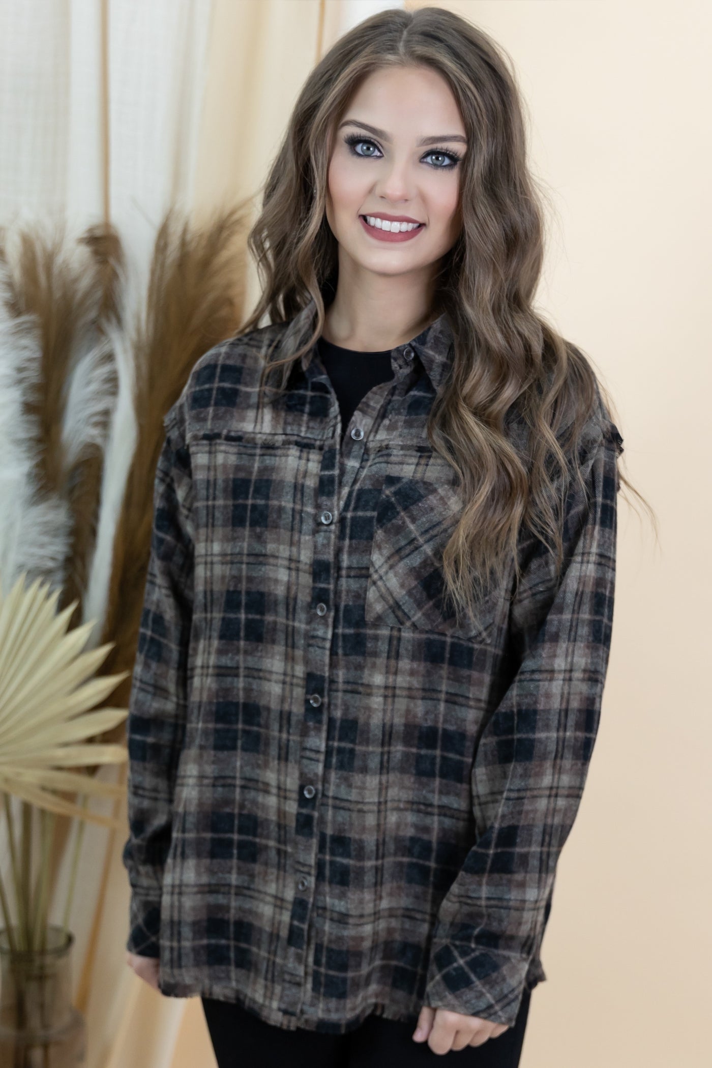 "Nothing To Add" Flannel Top (Black/Brown)