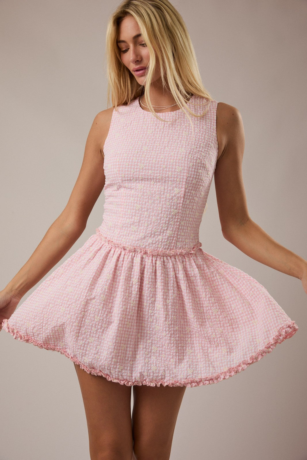 "Front Porch Picnics" Dress (Pink/White Gingham)