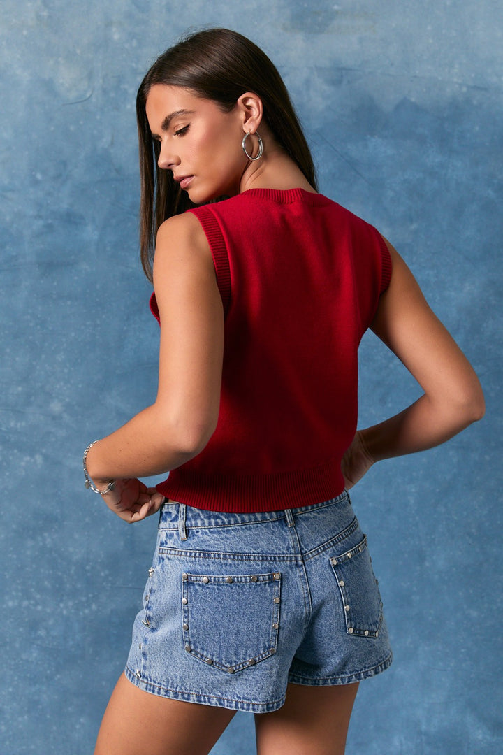 "Stars & Style" Sweater Top (Red)