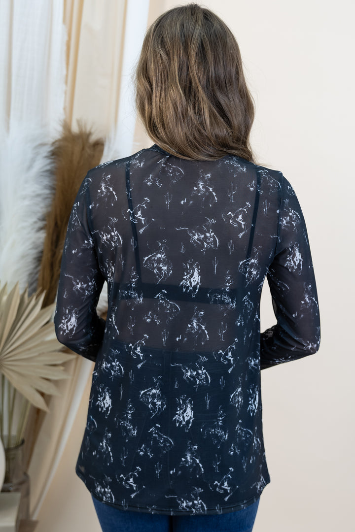 "San Antonio Rose" Mesh Long Sleeve (Black)