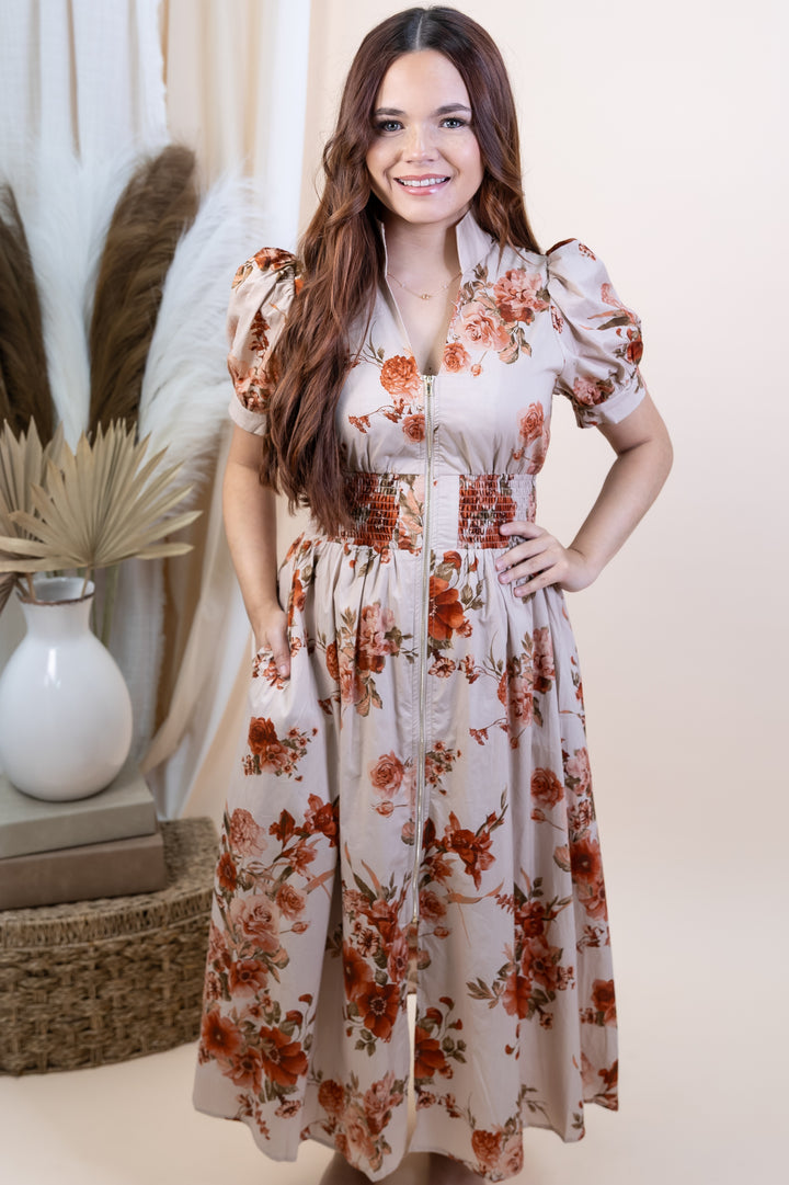 "Blooming Good Times" Dress (Taupe)