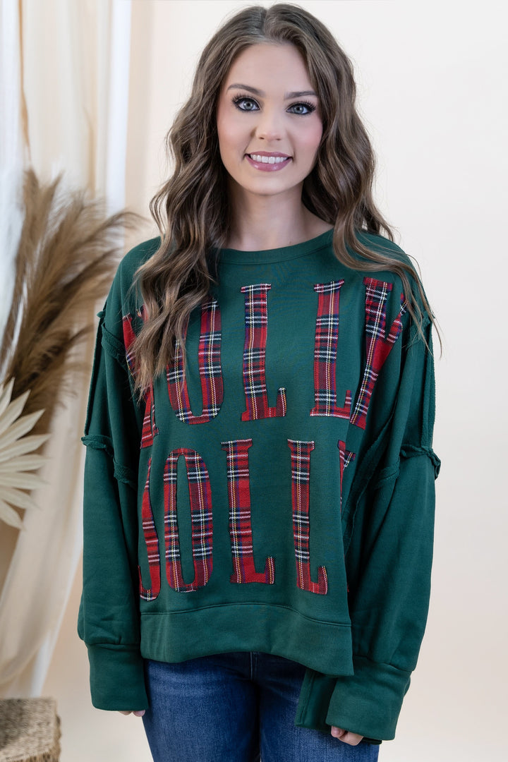 "Hollyday Cheer" Sweatshirt (Green/Red Plaid)