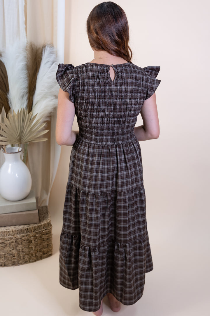 "Falling For Plaid" Dress (Brown)