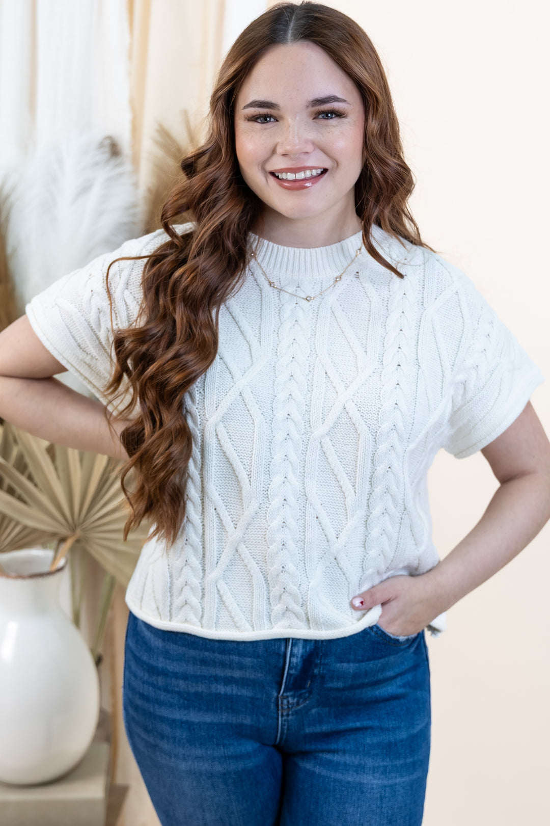 "Modern Stitch" Sweater Top (Off White)