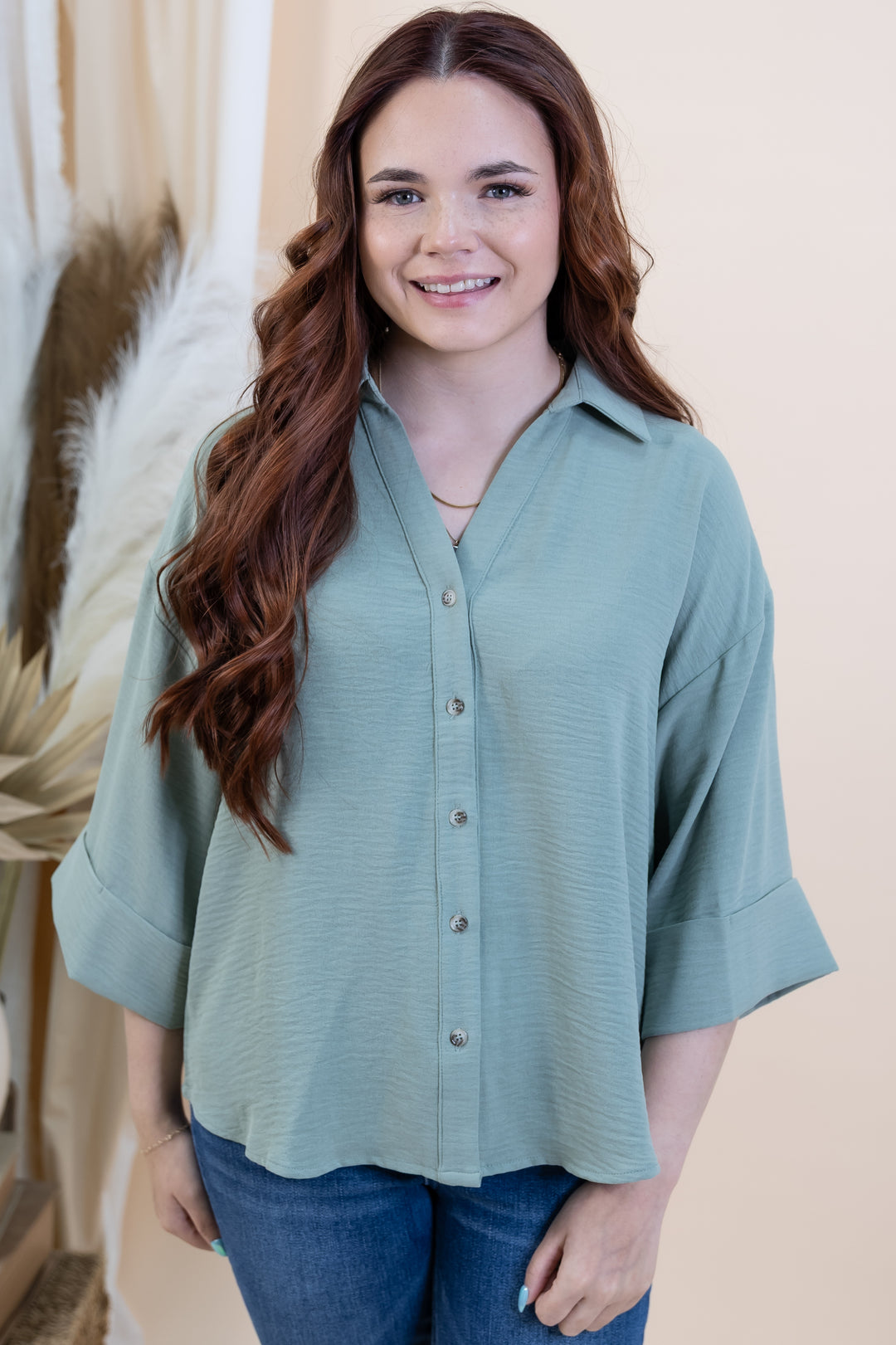 "Sharp & Simple" Button Up (Sage)