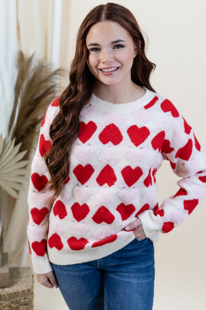 "Made With Love" Sweater (Ivory/Blush/Red)