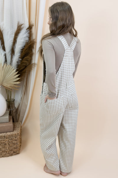 "Stay Kind" Overalls (Cream/Taupe)