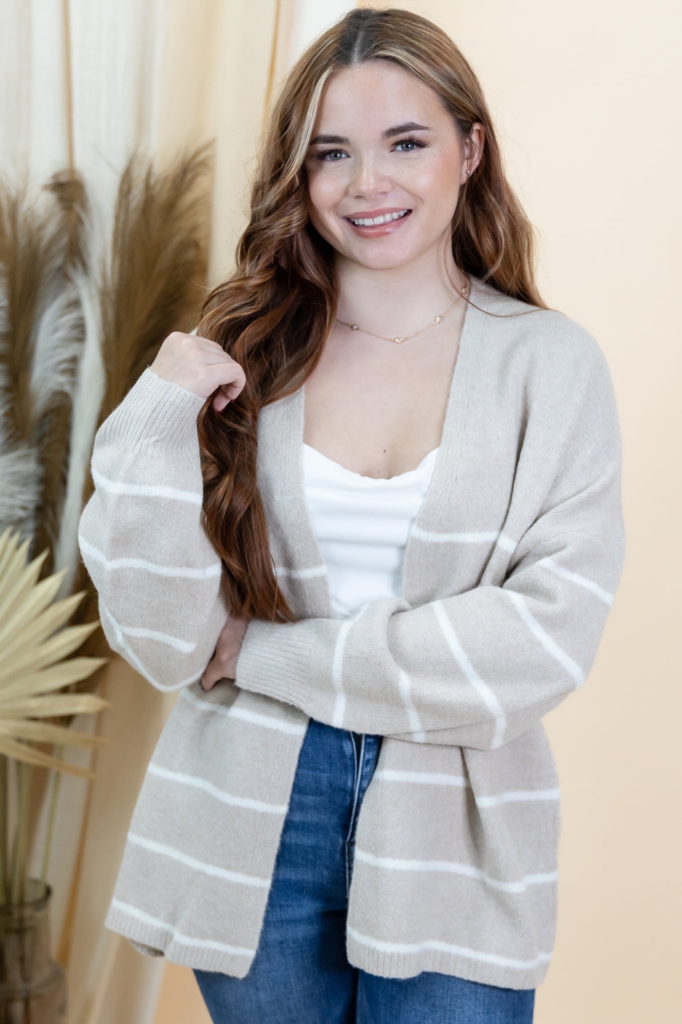 "Taking My Chance" Cardigan (Taupe/White)