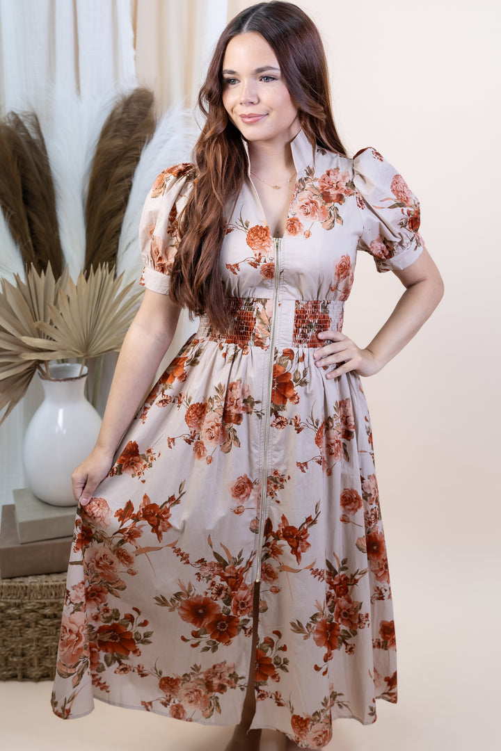 "Blooming Good Times" Dress (Taupe)