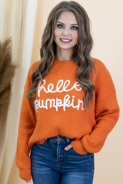"Hello Pumpkin" Sweater (Burnt Orange)