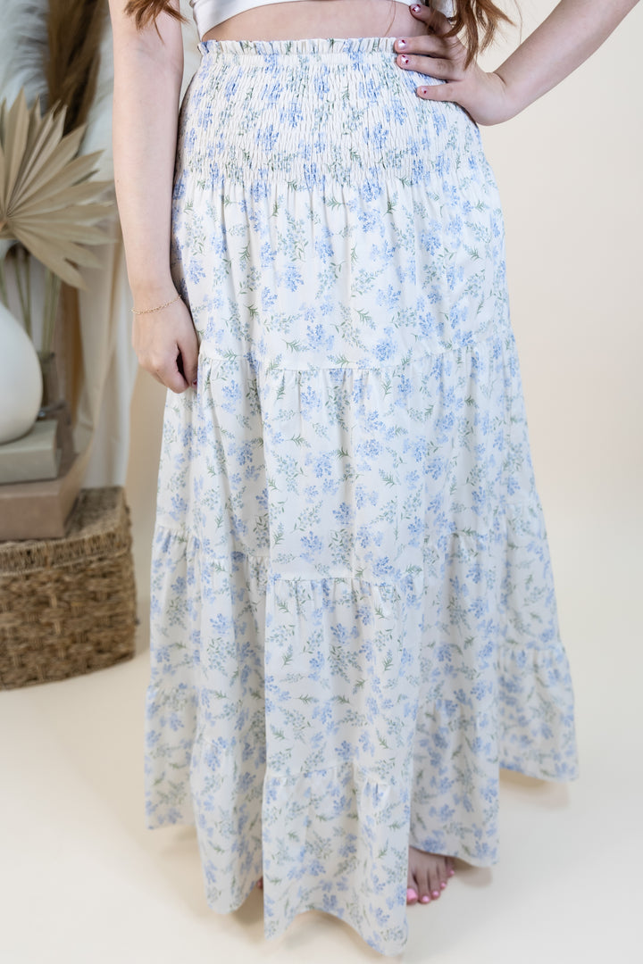 "Bloom & Sway" Skirt (Ivory/Blue)