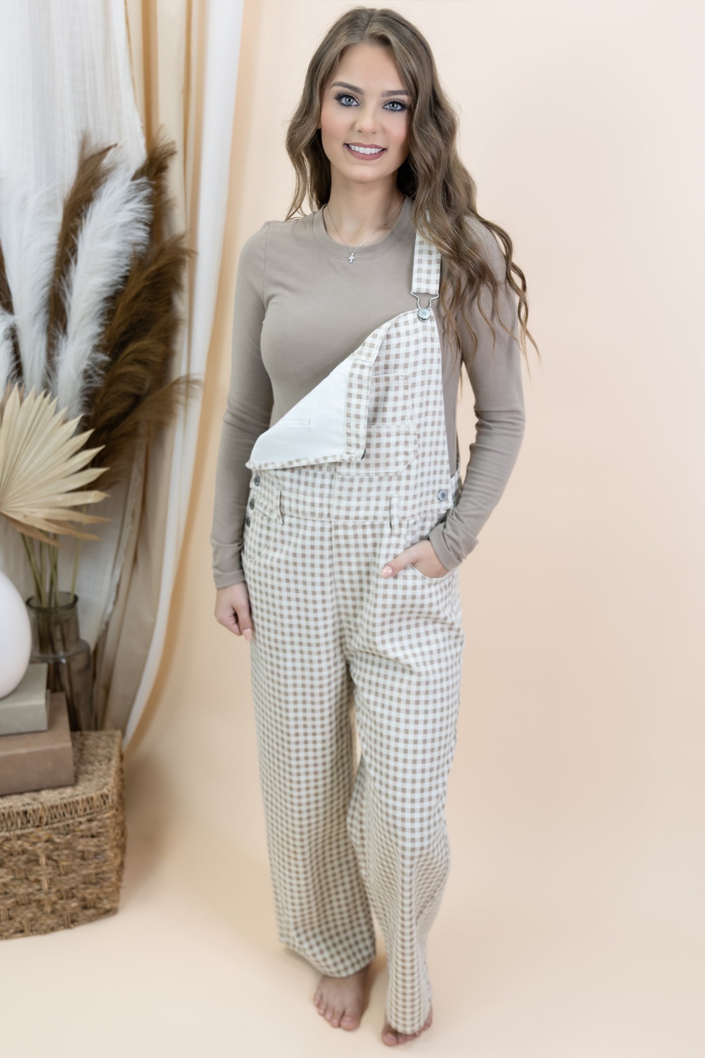 "Stay Kind" Overalls (Cream/Taupe)